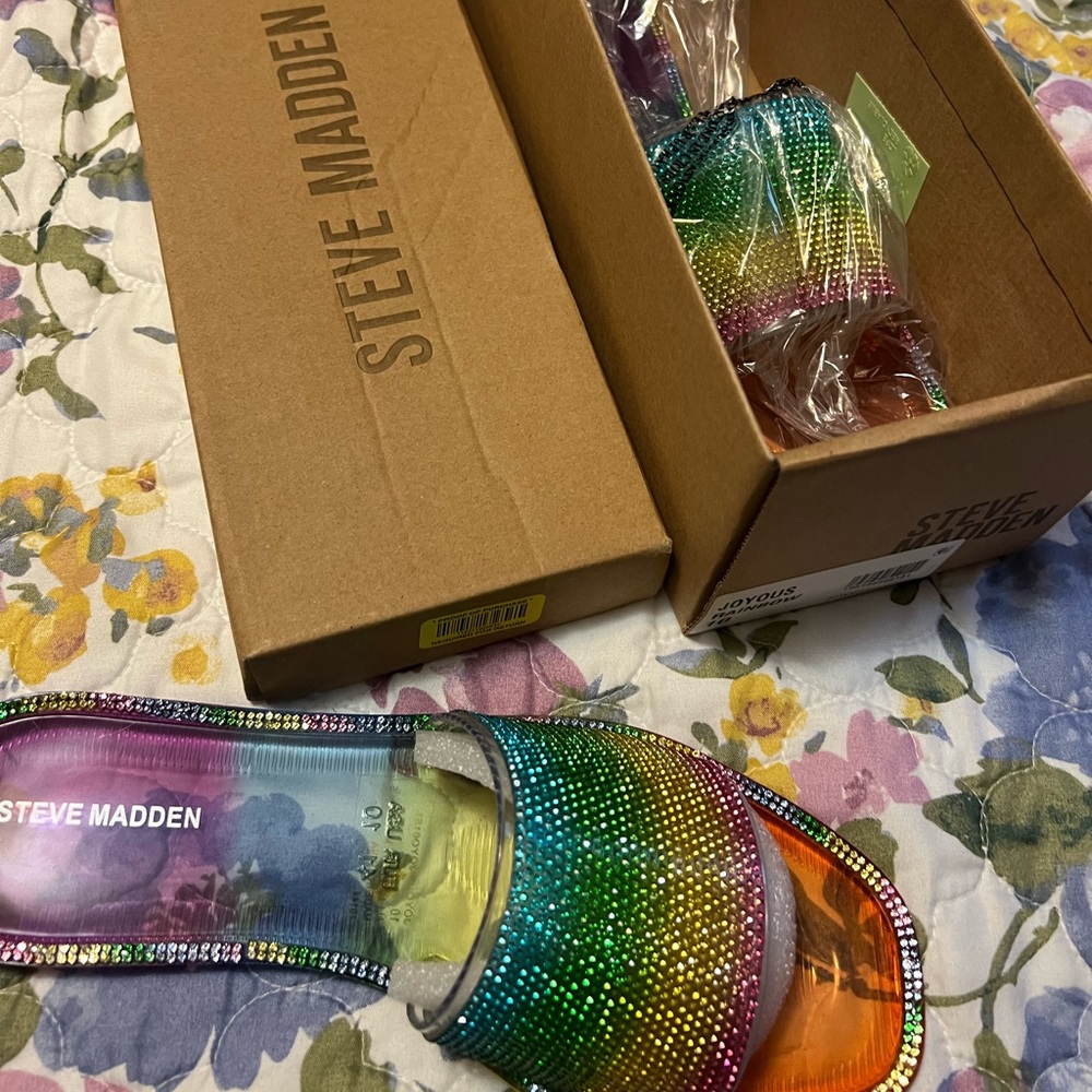Rainbow Rhinestone Slide Sandals - Picture 6 of 10